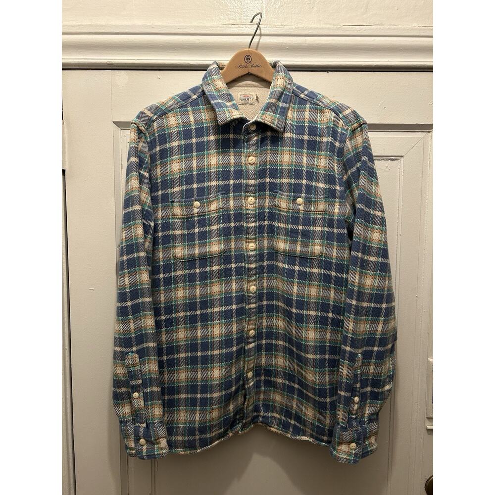 Faherty Men’s Surf Flannel Shirt Organic Cotton Landing Point Plaid Size XL